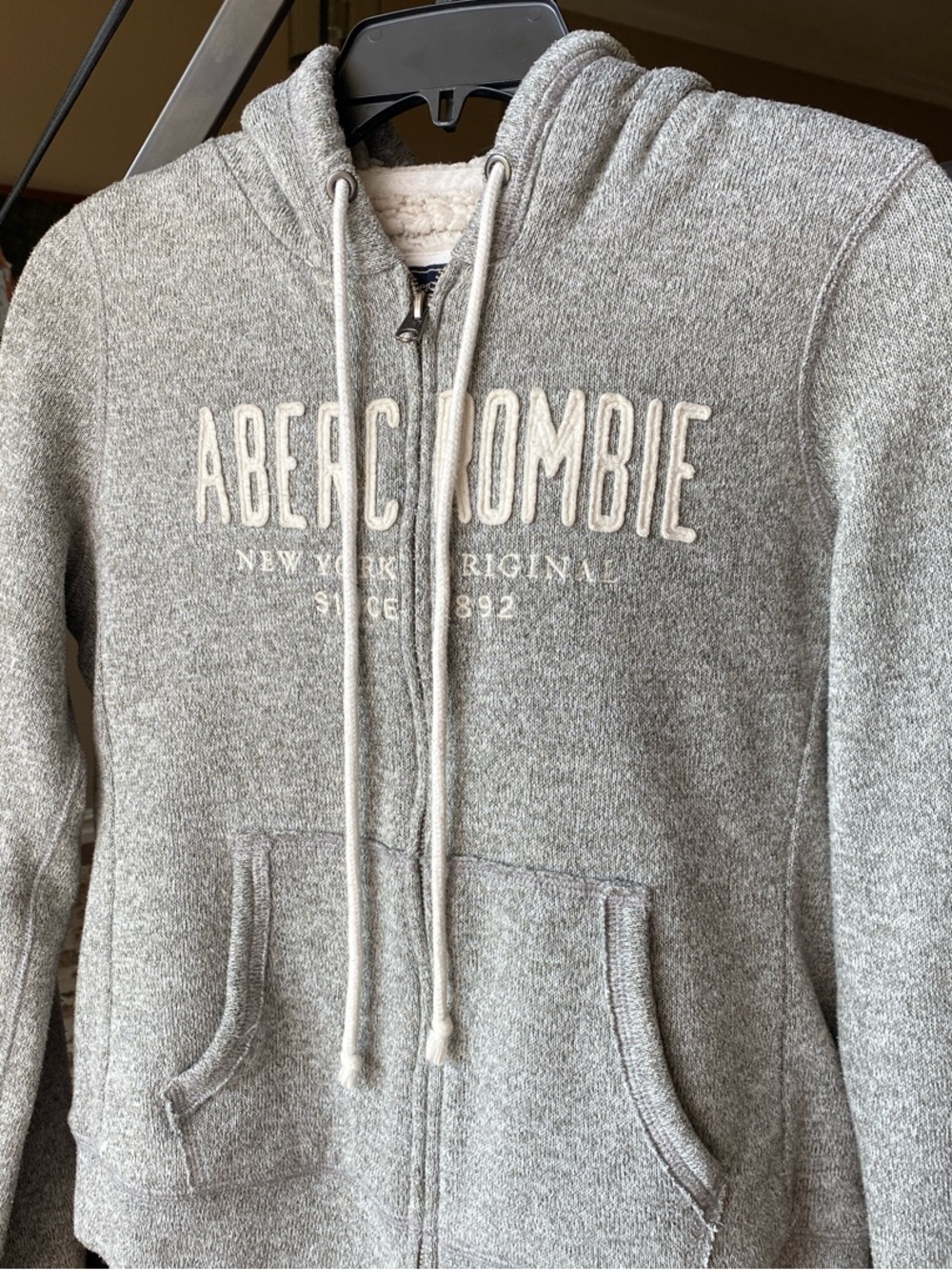 Abercrombie & Fitch Heather Gray Full-Zip Hooded Sweatshirt